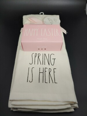 NWT Rae Dunn Set of 2 Kitchen Towels Spring is Here & Happy Easter Soap