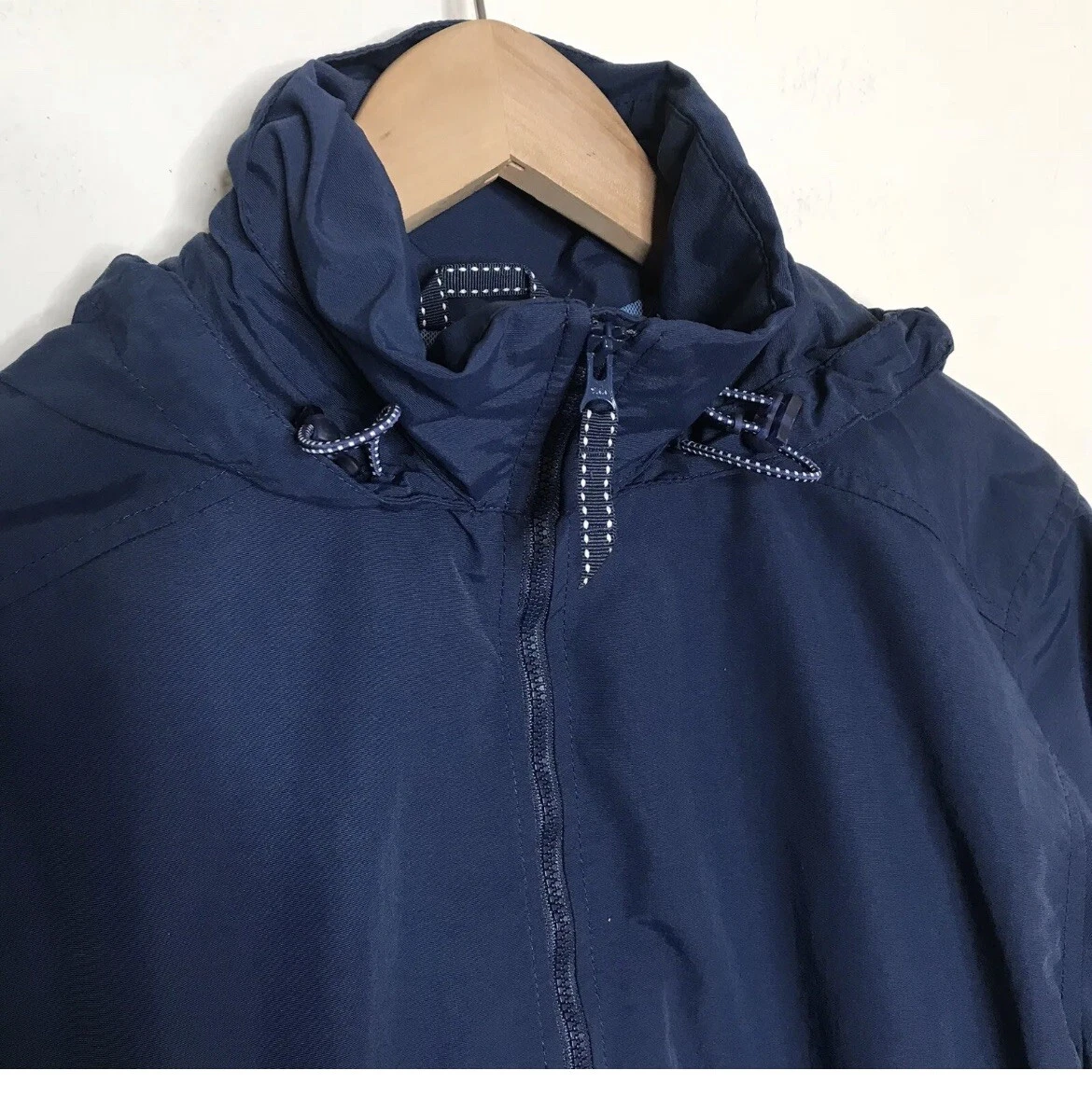 Lands End Adult Small Windbreaker Jacket Blue Lined Hooded 100