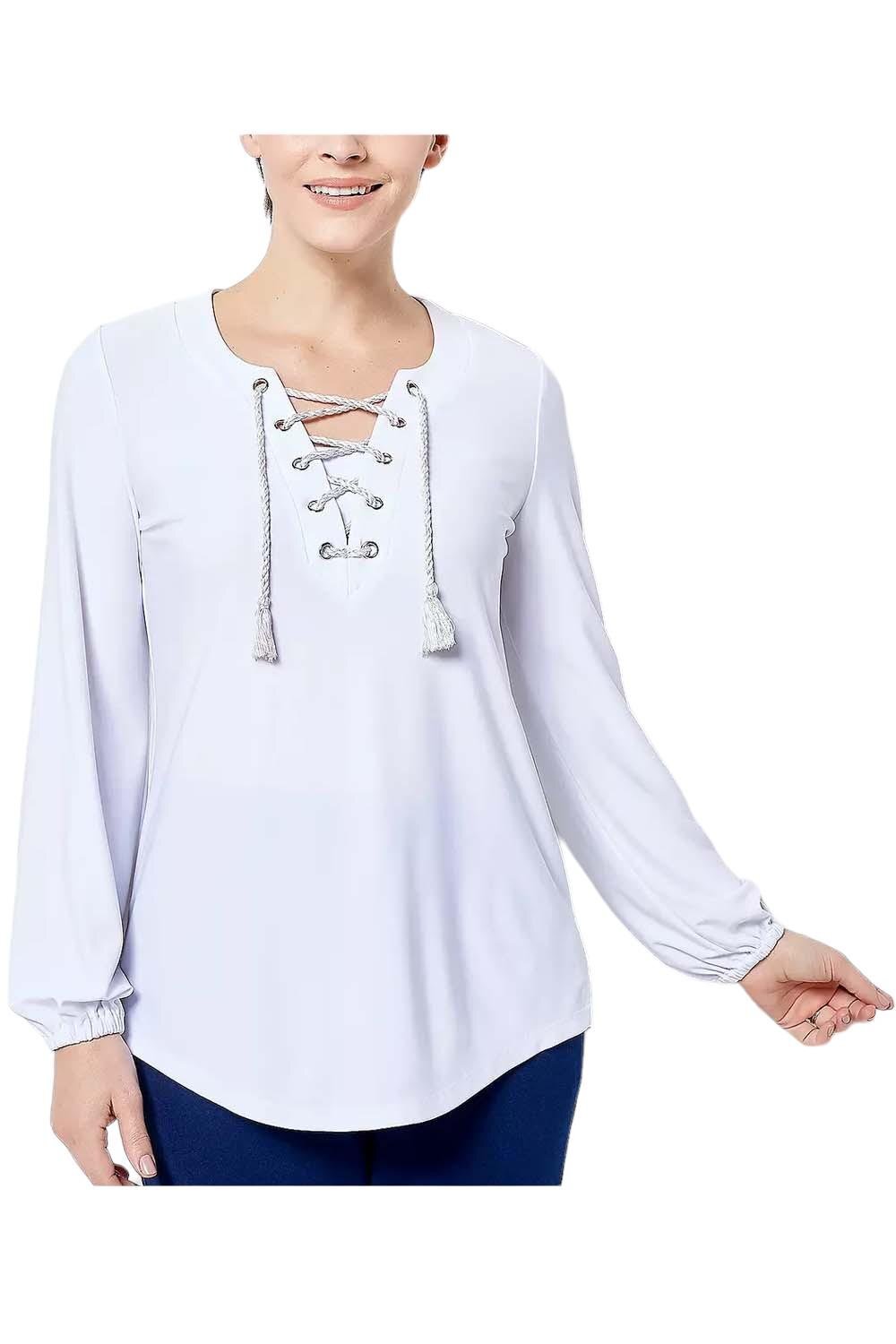 Dennis Basso Italia Knit Lace-Up Tunic White