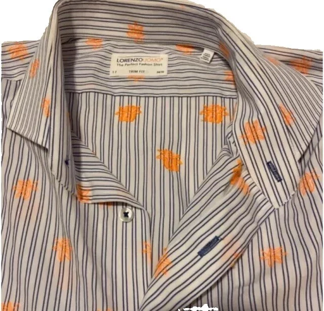 Camisa de vestir Lorenzo Uomo ribete ajuste rayas neón bordado 17 34/35 HALLAZGO RARO Foto 2 de 4