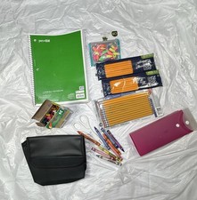 School Supplies Lot Notebook Pencils Crayons Scissors Erasers Pencil Case