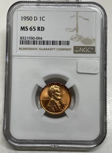 1950-D Lincoln Wheat Cent / Penny 1c NGC MS65 RD Red