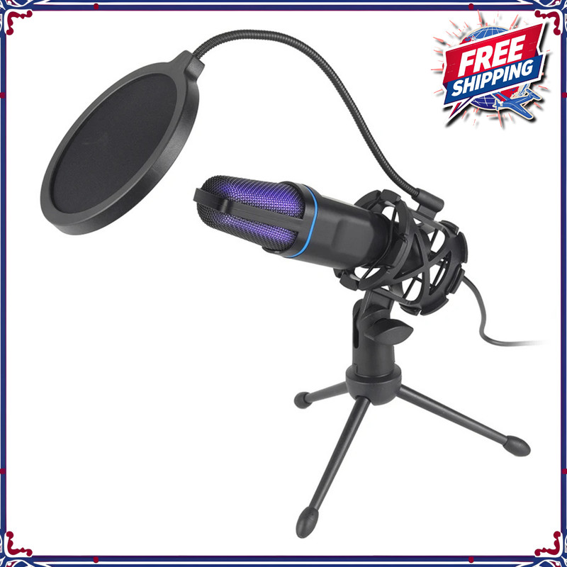 USB Microphone RGB Condenser Wire Gaming Mic For Podcast Recording Streaming