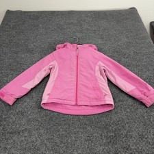 LL Bean Jacket Kids M 5-6 Pink Nylon Hooded Fleece Lined Full Zip Outdoor Casual
