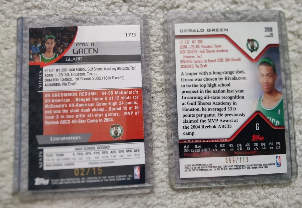 2004-05 GERALD GREEN 2 RC TOPPS LOT FINEST/PRISTINE 2/15 CELTICS ROCKETS - Image 2 of 2