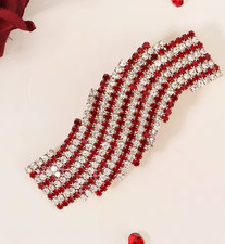 NEW GOLD RUBY RED CLEAR RHINESTONES WAVE BARRETT HAIR CLIP BLING SPARKLE 3"