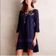 Holding Horses Anthropologie Augusta Navy Blue Lace Mini Dress Womens Size XS
