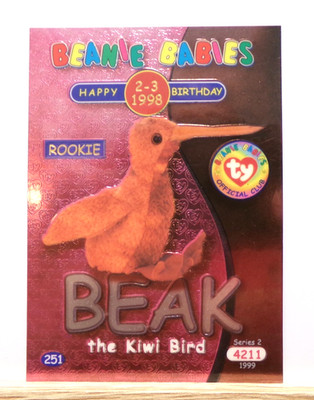 TY Beanie Babies BBOC Card - Series 2 Birthday (Silver) Beak the Kiwi Bird