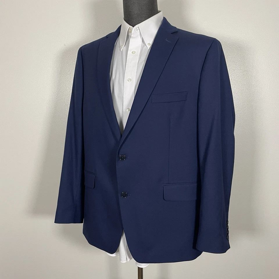 Apt9 Sport Coat Mens 46R Slim Fit Navy Blue Solid Polyester Double Vented - Image 2 of 4