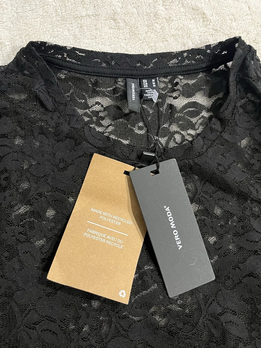 VERO MODA Women’s VMKANYA LS O-NECK SHORT TOP Size: M Floral sheer/ black