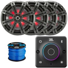 JBL AURA-BT-M Boat Receiver, 4x 6.5" 195W RGB LED Speaker, Grilles, 50 Feet Wire