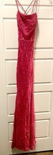 Pink Sequin Lace Mermaid Dress Lace Up Backless Strappy Sleeveless Formal Long