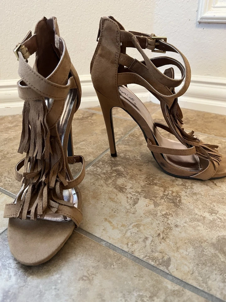 Sandalias de tacón alto para mujer, cremallera en la espalda, qupid, tostadas talla 8,5 Foto 2 de 4