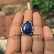 Natural Lapis Lazuli Pear Cab Ring 16x22mm 925 Sterling Silver Handmade Jewelery