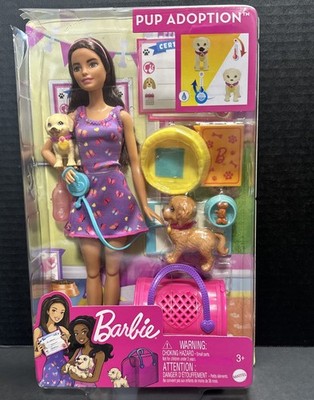 Barbie Pup Adoption Playset and Doll with Brown Hair, 2 Puppies and Color Change