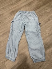 Gap Kids Girls XL 12 Cargo Parachute Pants Light Denim Elastic Waist Pockets