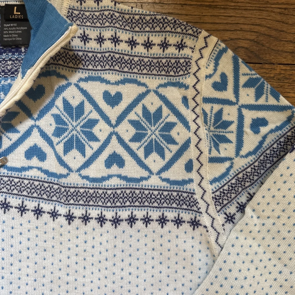 Suéter de esquí Obermeyer mezcla de lana azul blanco copo de nieve - grande para mujer Foto 3 de 4