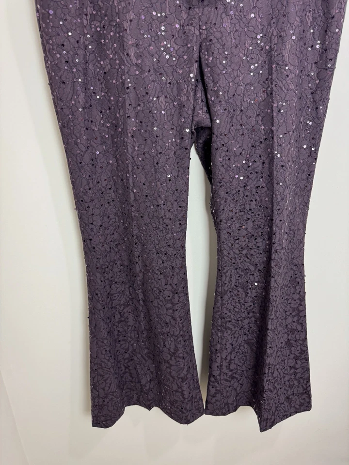 Mint Velvet Sequin Flare Trousers Lace Size 18 Reg Plum Purple Festive RRP £150 - Image 3 of 4
