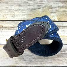 Vineyard Vines Boys Navy Blue  Brown Leather Preppy Swordfish Belt 28