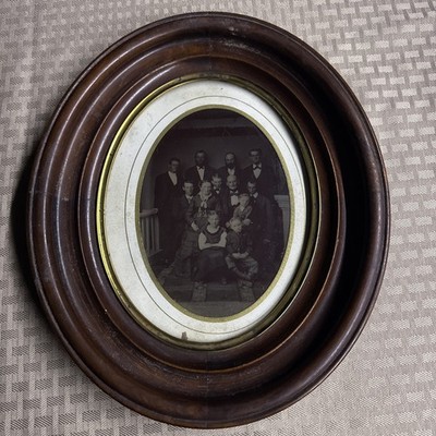 Vintage Oval Walnut Wood Nice  12  X 10  tin Type 1890S Family