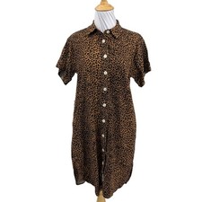 J Crew Shirt Dress Womens XS Extra Small Leopard Linen Blend Button Front *READ