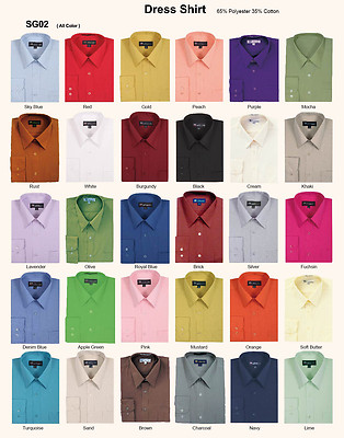 Men’s Plain Solid Color Traditional Dress Shirt Many Colors To Choose