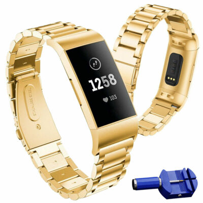 Stainless Steel Watch Band Strap Metal Clasp Loop Fitbit Charge 4 3+removal tool