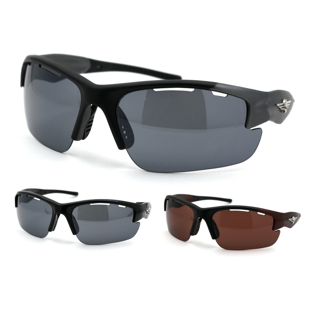 Skull Emblem Classic Retro Baseball Half Rim Sport Sunglasses | eBay