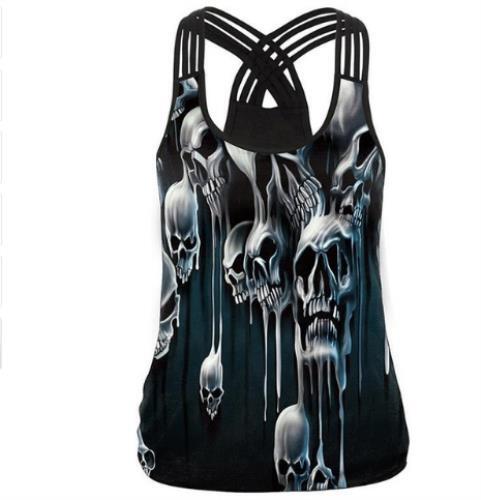 Black Vest Tops 3D Print Skull Head Camisole Women casual top