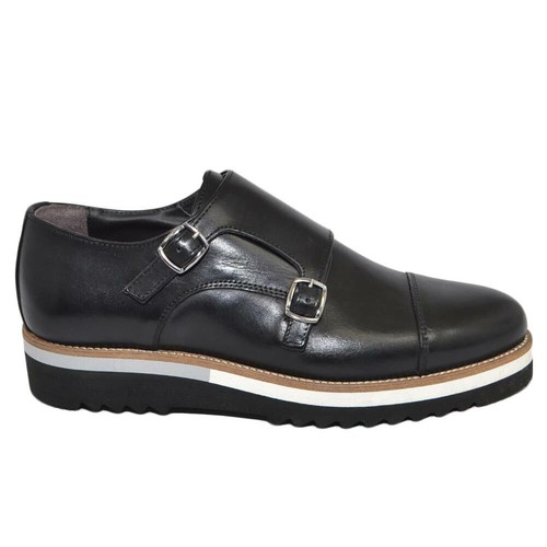 Scarpe uomo doppia fibbia eleganti in vera pelle abrasivata nero fondo  bicolore | eBay