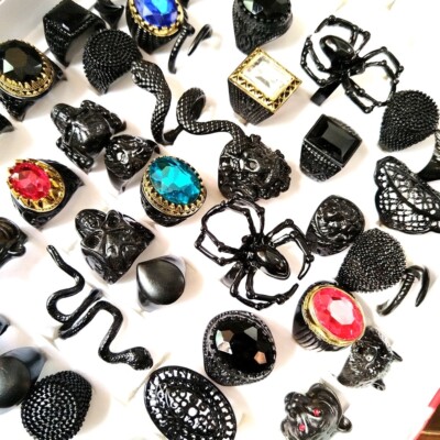 Wholesale 20 Men's Black Alloy Metal  Rings Punk Biker Ghost Cool Ring