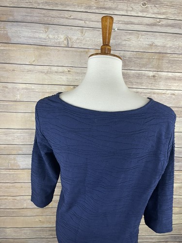 Kim Rogers Small NWT Textured Blouse Blue Solid Long Sleeve Career Stretchy Top - Picture 5 of 9