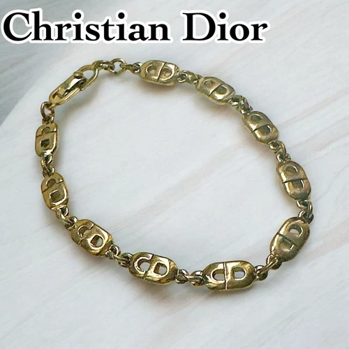 Christian Dior's Bracelet Authentic Gold Chain Logo Jewelry Vintage Used Japan