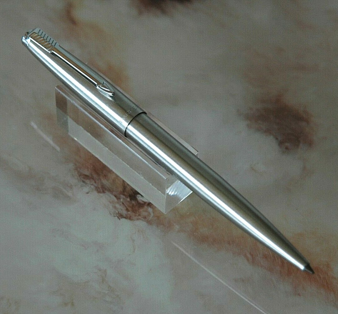 Stylo Bille/roller Parker 45 Vintage - Corps En Acier Satiné, Fabrication Française