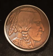 Vintage Oden Inc Native American Indian Head Belt Buckle