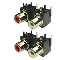 Pack of 2 RED WHITE PCB Mount 2 Port Right - Left RCA Female Stereo Aux Audio Vi