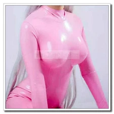 Latex Catsuit with Mittens Back Zip 3D Cup Pink Jumpsuit Customized 0.4mm B60