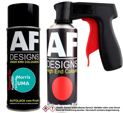 Spraydosen Griff Set für Morris UMA Turquoise Metallic Basislack Klarlack Handgr