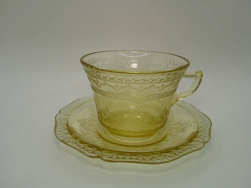 Federal Patrician Amber Yellow Depression Glass Cup and Saucer Set