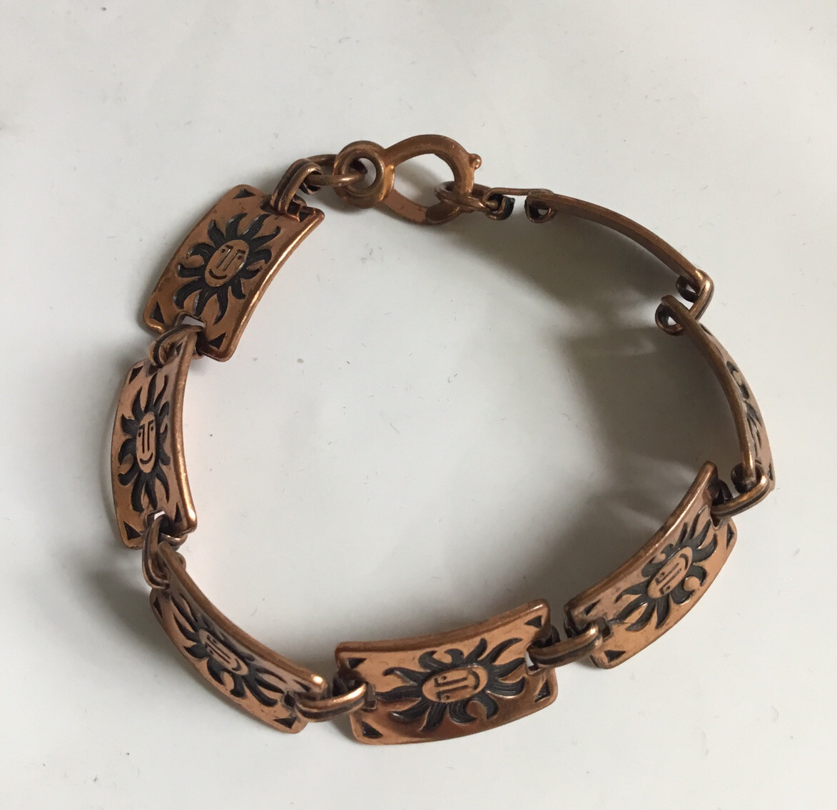 Solid Copper Bracelet Rectangle Happy Sun Face Li… - image 4