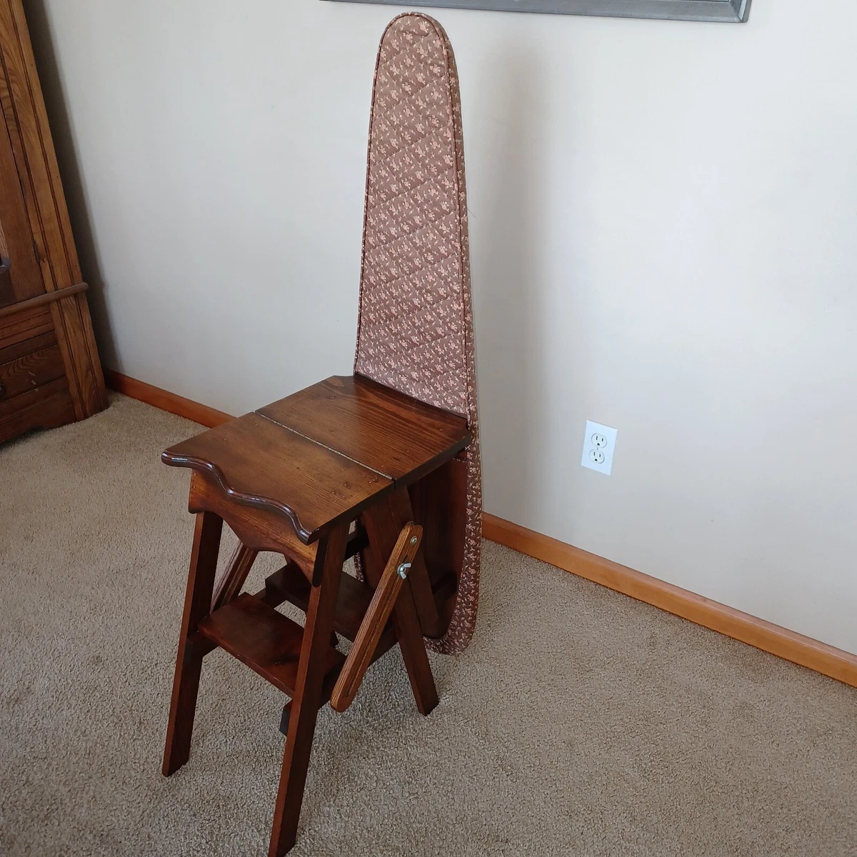 Bachelor Chair Ironing Board Chair Convertible Cloth Cover Vintage Wooden