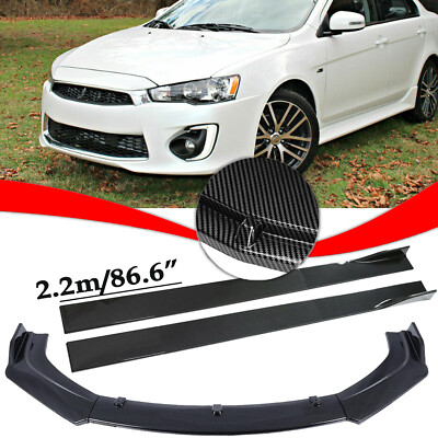 For Mitsubishi Lancer 2010-17 Front Bumper Lip Splitter Side Skirt Carbon Fiber
