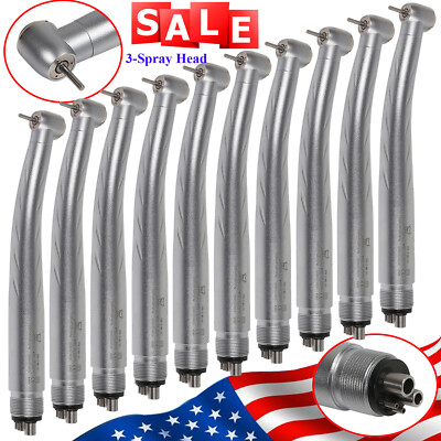 10 pcs Dental Drill High Speed Handpiece Hand piece Push 3 spray 4 Holes Turbine