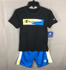 Champion Boys Graphic Tee  Shorts Set Black Blue Boys 7