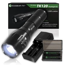 EcoGear FX Tactical Flashlight, TK120 Complete LED Flashlight Kit with Zoom