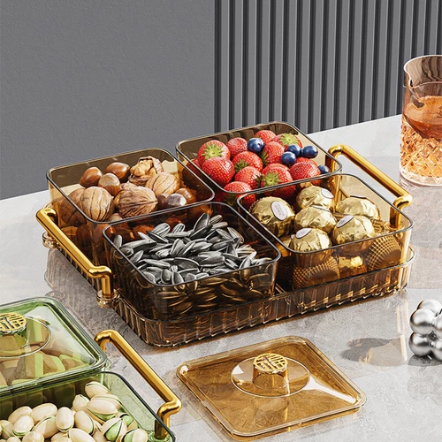 Home Food Storage Tray Dried Fruit Snack Serving Plate Candy Nuts Dish With Lid - Picture 11 of 35