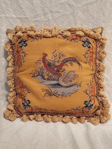 Rare Vintage Needlepoint Pillow Pheasant And Swan Great Condition (SEE PHOTOS) - 第 1/4 張圖片