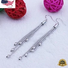 Women's 925 Silver Plated Long Tassel Drop Dangle Hook Fashion Earrings 1 Pair