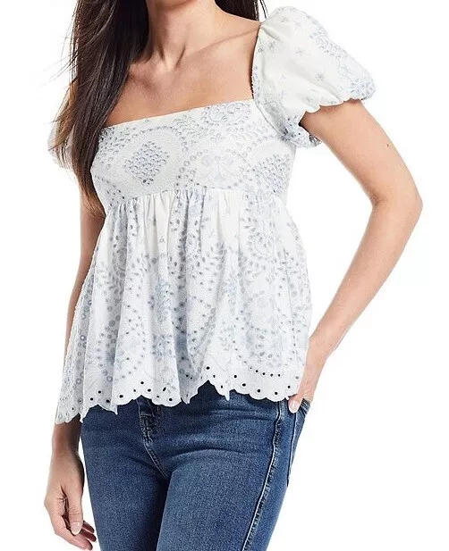 ANTONIO MELANI CONSTANCE BLOUSE EYELET EMBROIDERED FLORAL WHITE