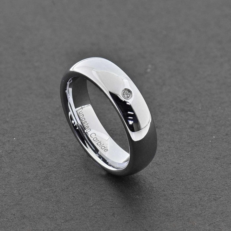 Anillo solitario de diamantes redondos naturales de tungsteno blanco de 6 mm para hombres y mujeres Foto 4 de 4